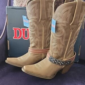 Durango Tan Heeled Western Boots with Star Strap